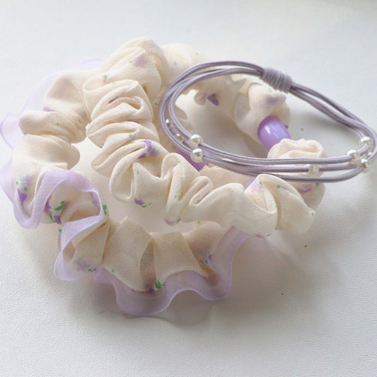 【H302】花柄シュシュ 3点セット ヘアゴム