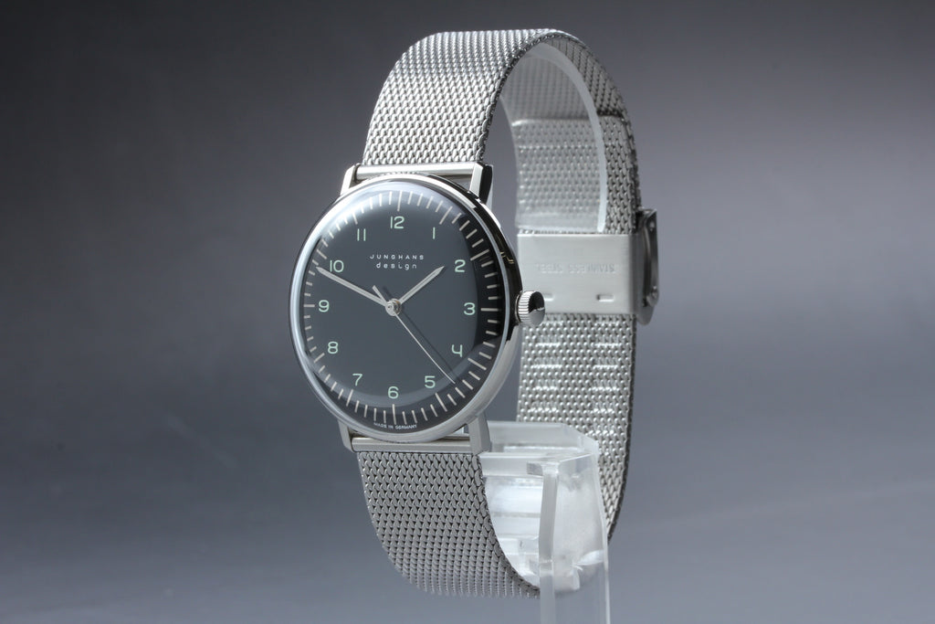 JUNGHANS バウハウス ﾏｯｸｽﾋﾞﾙ ドイツ製 高級ミニマルデザイン｜サファイアクリスタル｜メッシュベルト メンズ