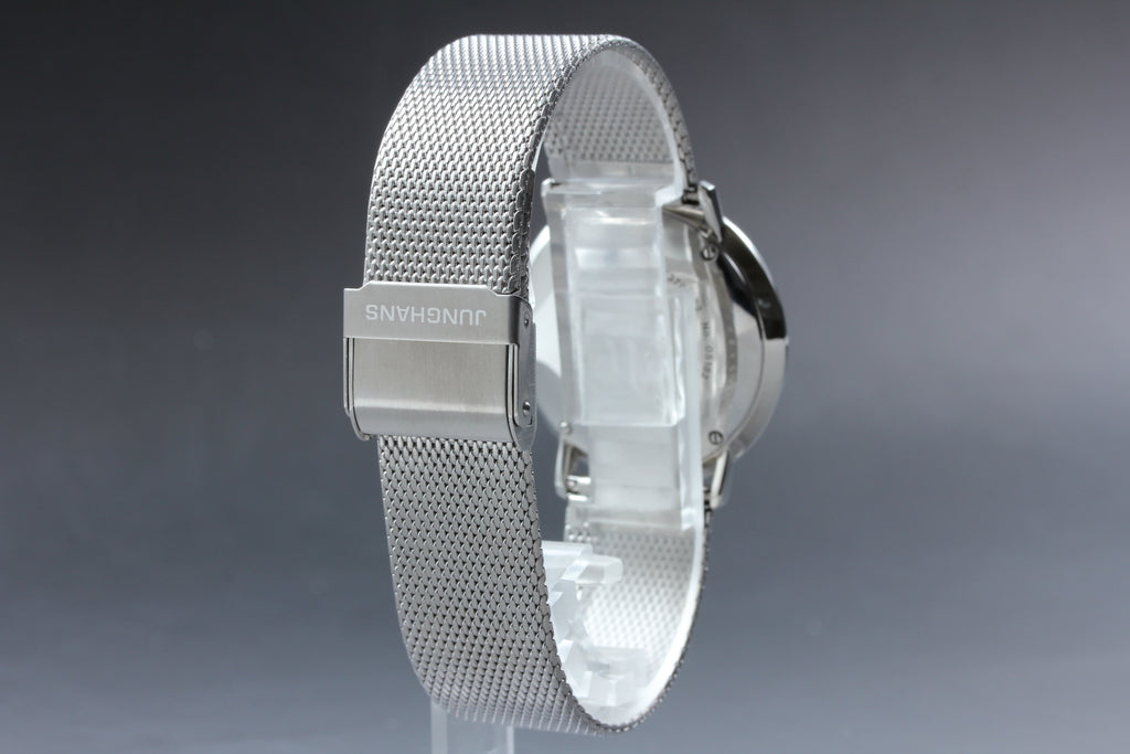 JUNGHANS バウハウス ﾏｯｸｽﾋﾞﾙ ドイツ製 高級ミニマルデザイン｜サファイアクリスタル｜メッシュベルト メンズ