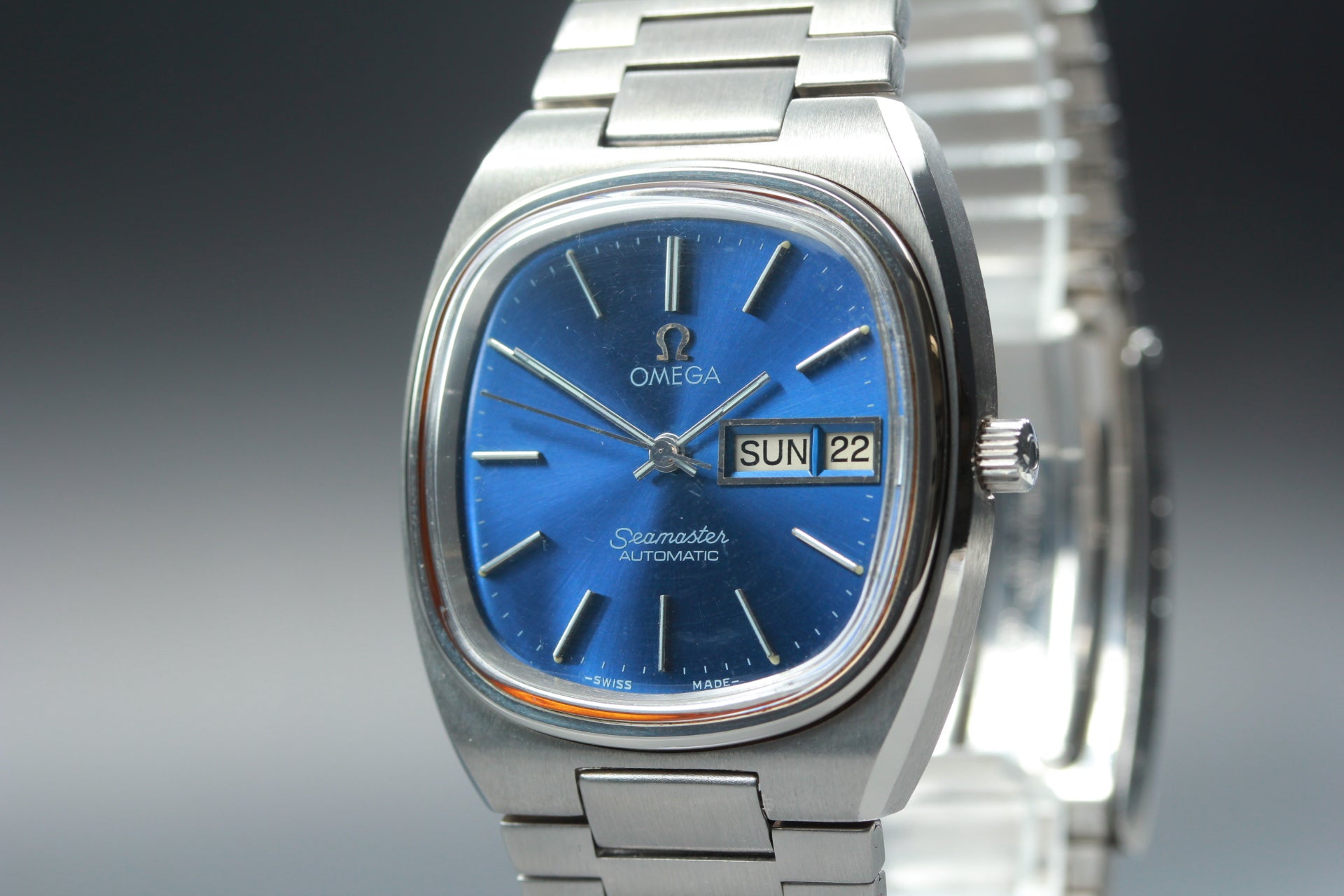 OMEGA シーマスター 自動巻き デイデイト ブルー文字盤 ステンレス メンズ 腕時計 ヴィンテージ