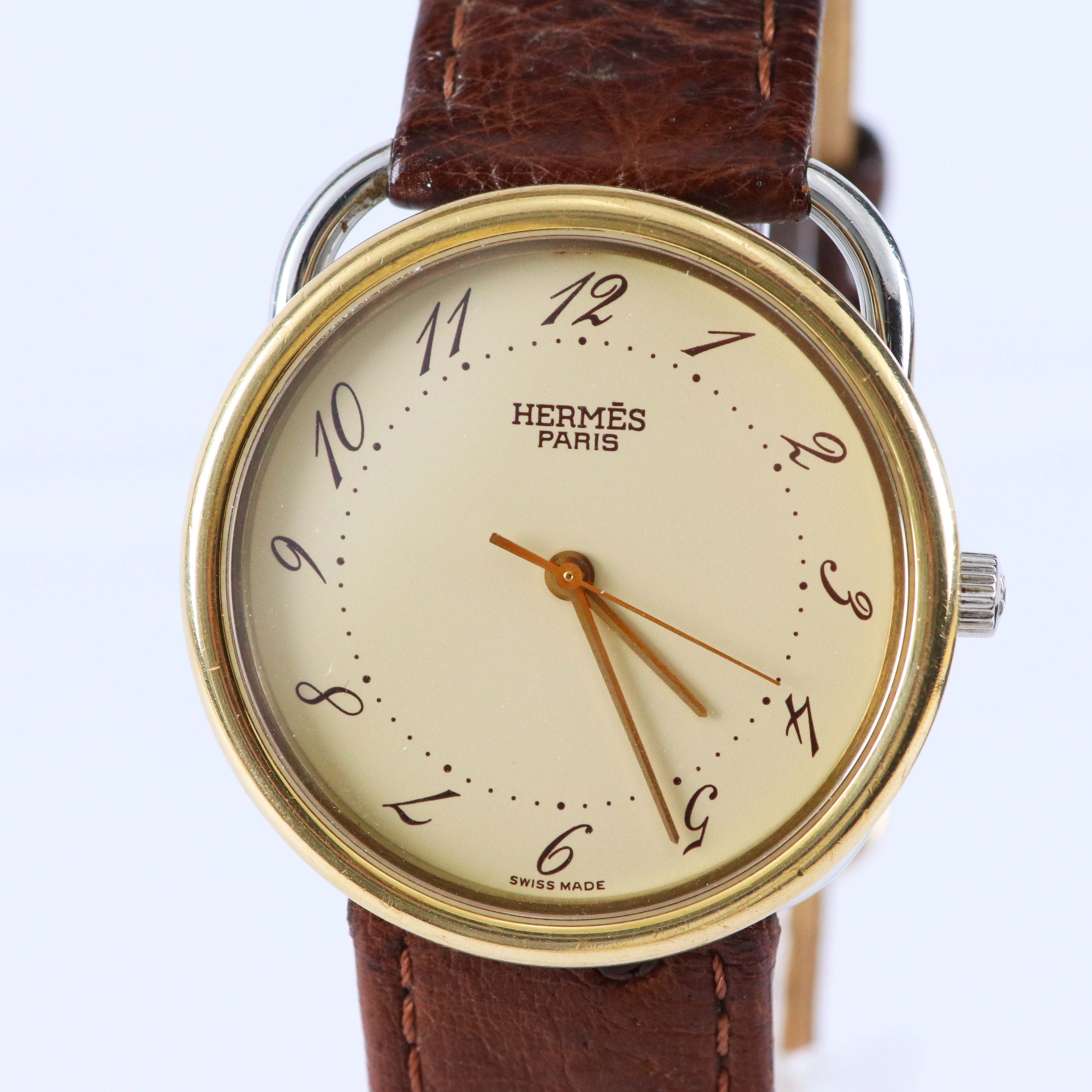 HERMÈS PARIS ヴィンテージウォッチ クォーツ GPケース 約33mm アイボリーダイヤル エルメス