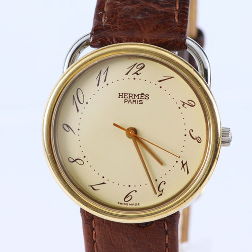 HERMÈS PARIS ヴィンテージウォッチ クォーツ GPケース 約33mm アイボリーダイヤル エルメス