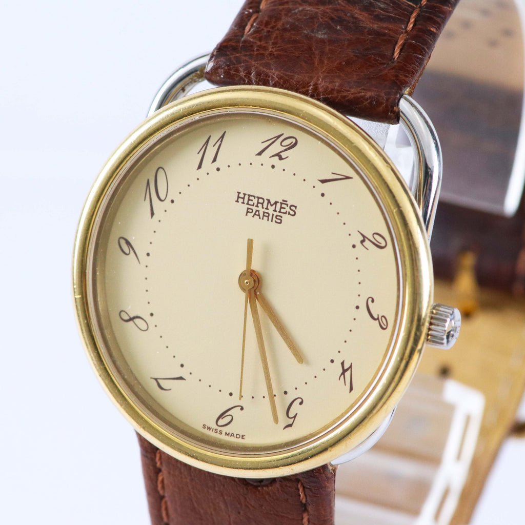 HERMÈS PARIS ヴィンテージウォッチ クォーツ GPケース 約33mm アイボリーダイヤル エルメス
