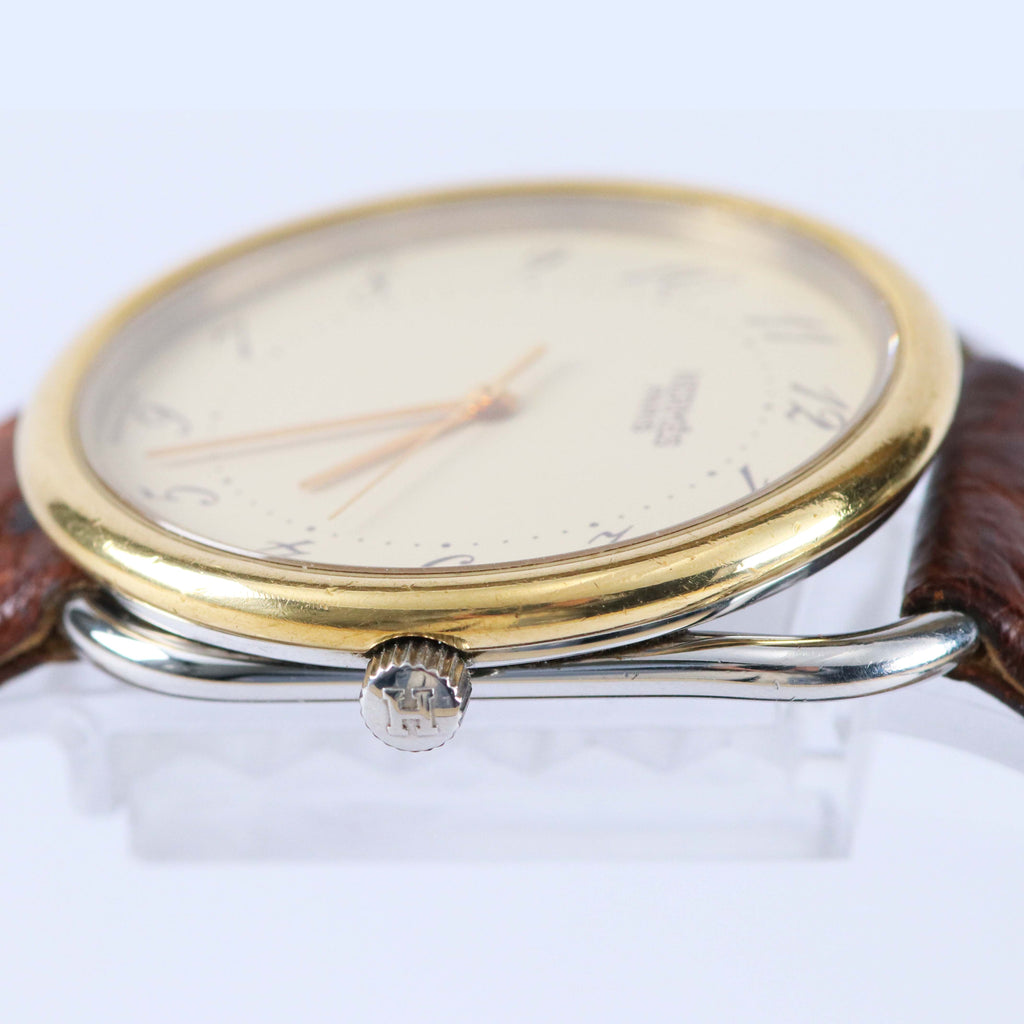 HERMÈS PARIS ヴィンテージウォッチ クォーツ GPケース 約33mm アイボリーダイヤル エルメス