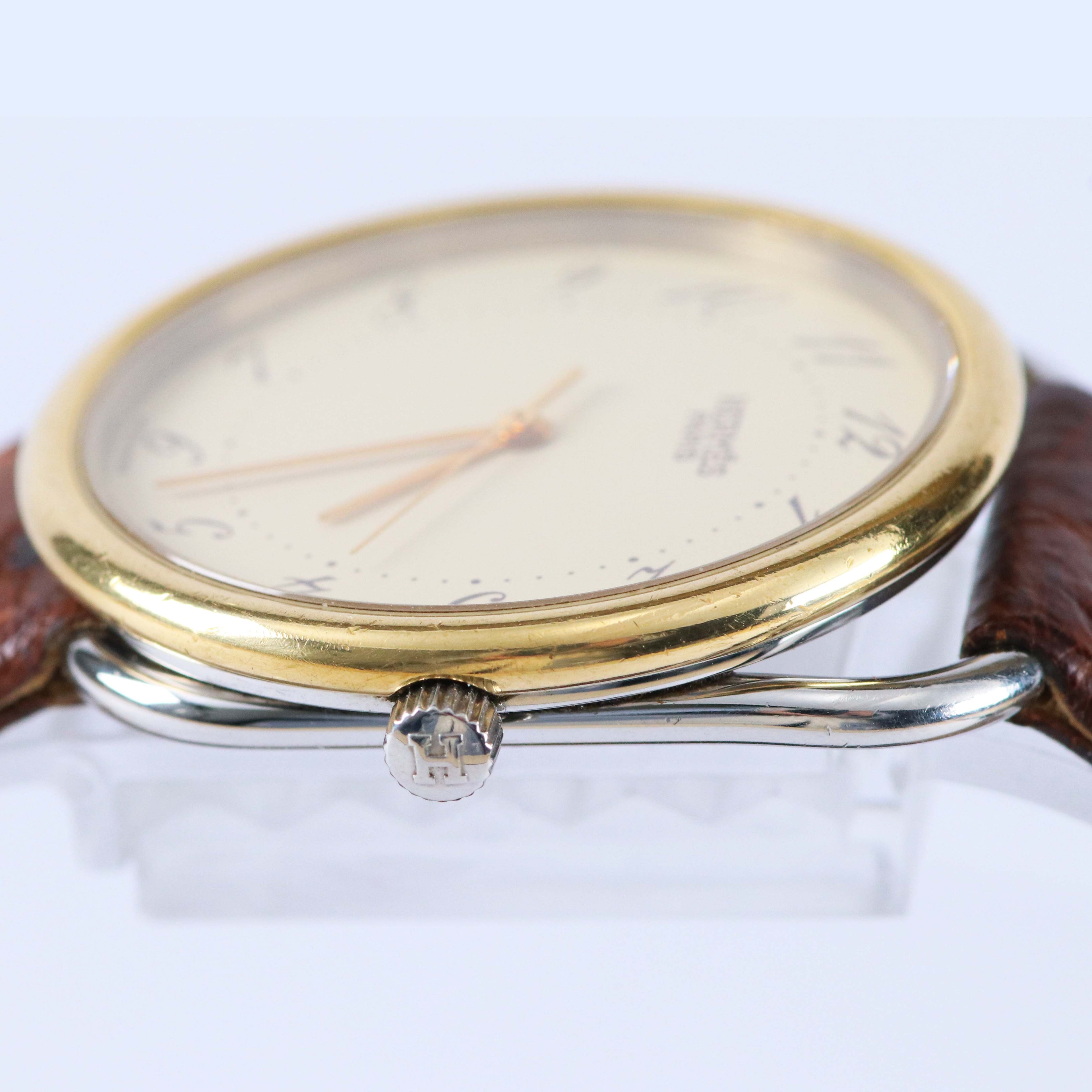 HERMÈS PARIS ヴィンテージウォッチ クォーツ GPケース 約33mm アイボリーダイヤル エルメス