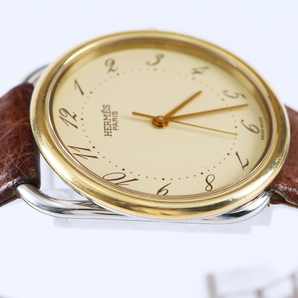 HERMÈS PARIS ヴィンテージウォッチ クォーツ GPケース 約33mm アイボリーダイヤル エルメス