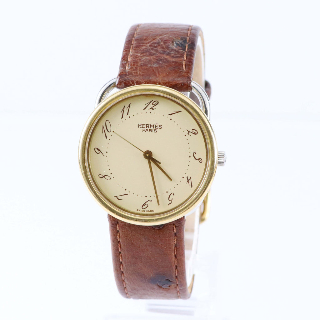 HERMÈS PARIS ヴィンテージウォッチ クォーツ GPケース 約33mm アイボリーダイヤル エルメス