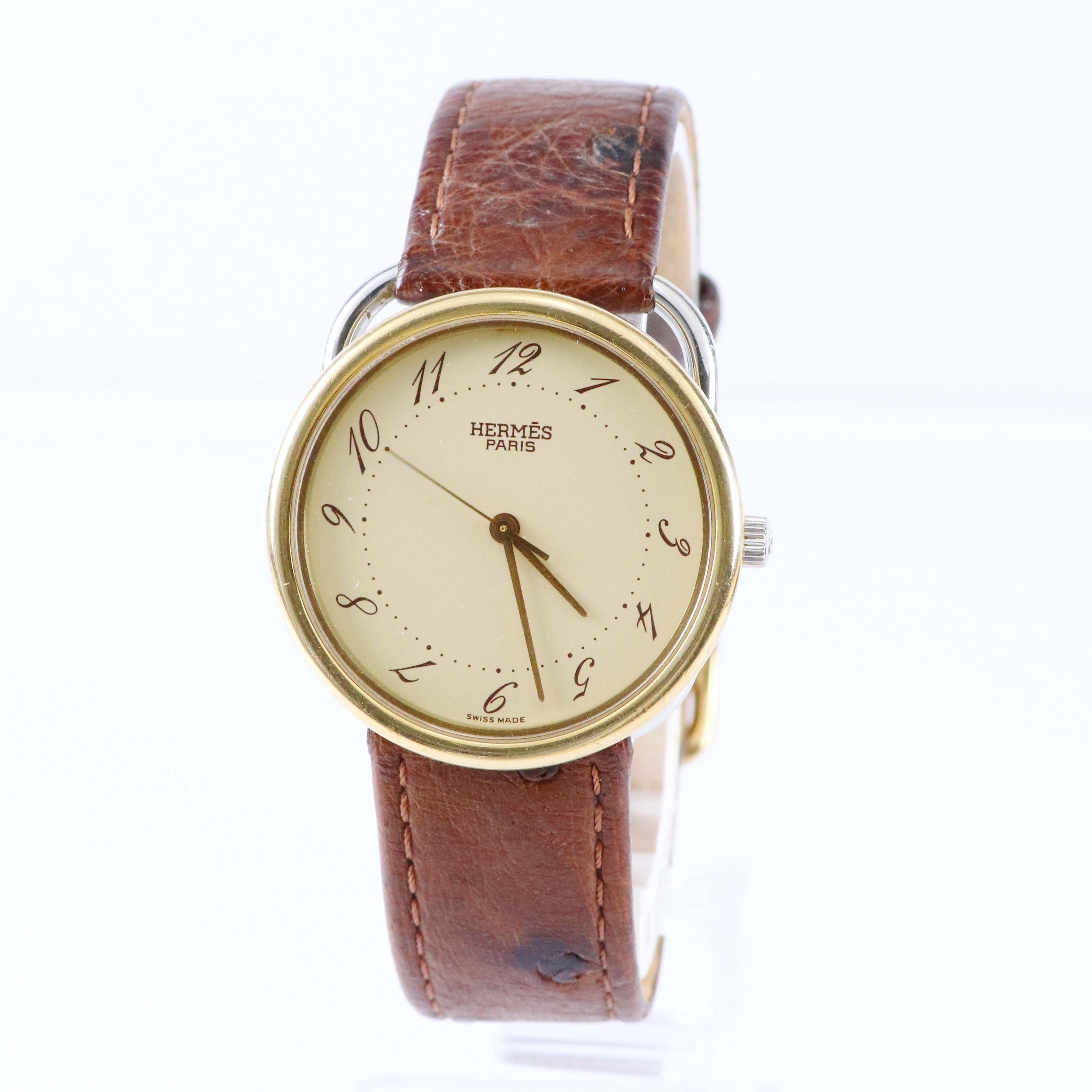 HERMÈS PARIS ヴィンテージウォッチ クォーツ GPケース 約33mm アイボリーダイヤル エルメス